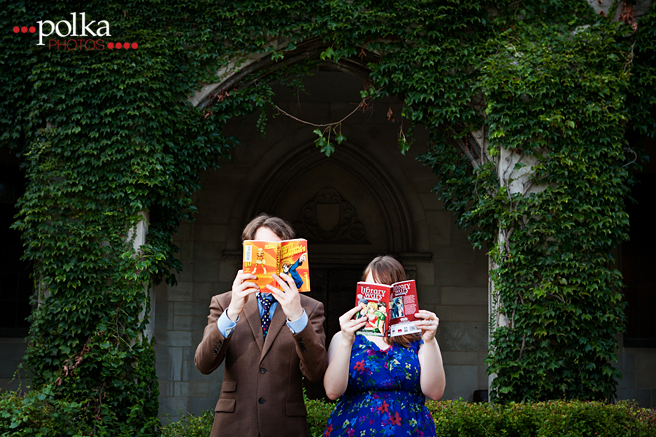 Los Angeles engagement photographer; Chicago engagement photographer; engagement portrait session; costume portrait session; offbeat engagement session; offbeat bride; Chicago; librarians; library; library engagement session; library wedding